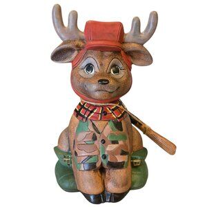Hunter Deer Figurine Ceramic 10 Inch Hunting Cabin Decor Camo Camouflage